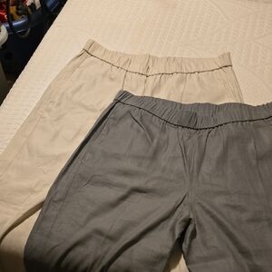 Beige and Gray Elastic Waist Pants